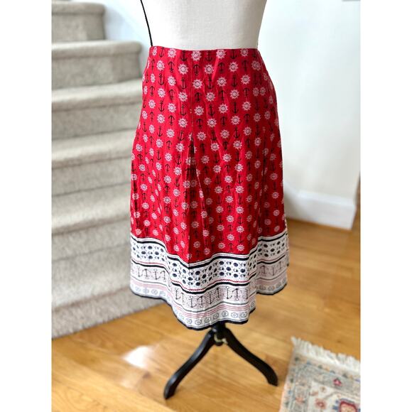 Charter Club Red Nautical Anchor Printed A-Line Knee Length Skirt - Picture 3 of 7
